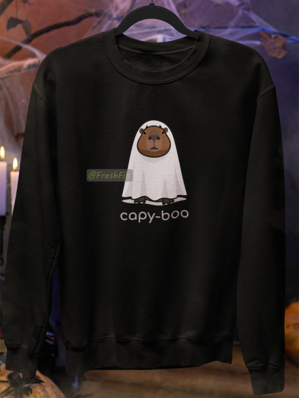 🆕Capy-Boo Capybara Ghost Fleece Crew Sweatshirt Black